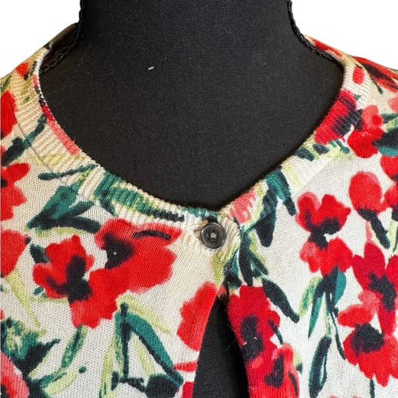 Lands’ End Floral Cardigan XSP | 100% Supima Cotton | Red White Black Spring B53 - Picture 4 of 8
